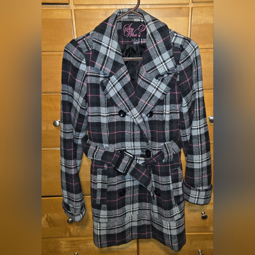 Ladies sz M Say What? Plaid pea coat